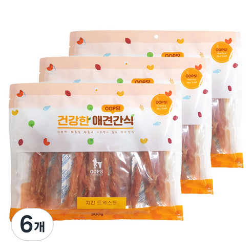 웁스 강아지 건강한 간식, 치킨트위스트, 300g, 6개