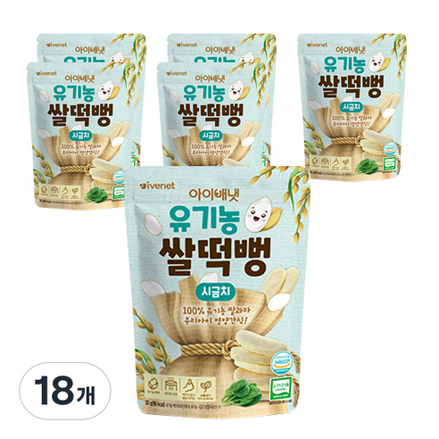 아이배냇 유기농 쌀떡뻥 유아쌀과자 30g, 시금치, 18개