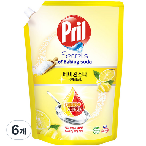 프릴 베이킹소다 세제 퓨어레몬향, 1.2L, 6개