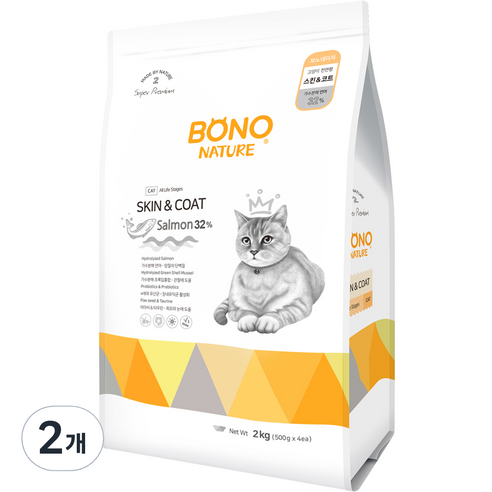 보노네이처 전연령용 고양이 스킨앤코트 건식사료, 2kg, 2개, 연어