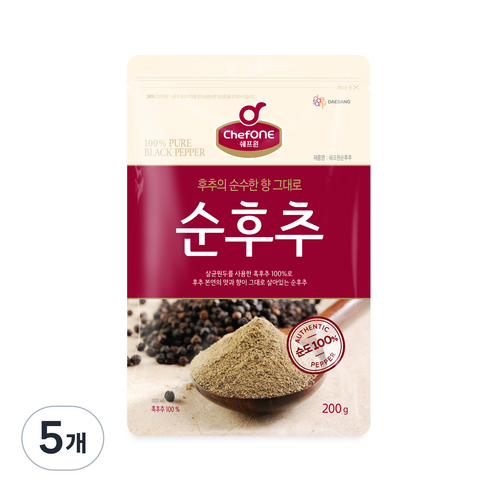 대상 쉐프원 순후추, 5개, 200g