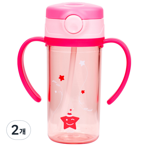 아가프라 스타 빨대컵 2단계 300ml, 핑크+핑크, 2개