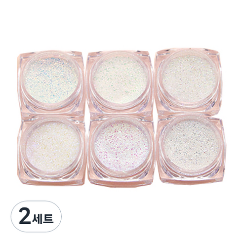 NAILNARA 화이트 판타지아 소입자 네일 글리터 6종 세트, 혼합색상, 2세트