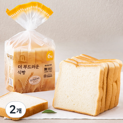 델리팜 부드러운 식빵 6개입 2팩, 총 380g 
과자/초콜릿/시리얼