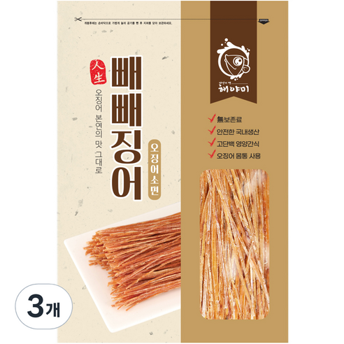해야미 빼빼징어 오징어소면, 240g, 3개