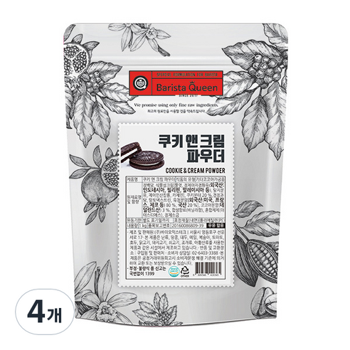 바리스타퀸 쿠키 앤 크림 파우더, 1kg, 1개입, 4개, 1kg
