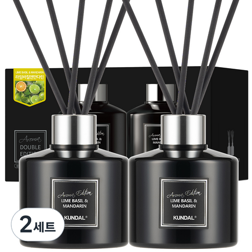 쿤달 플라워 디퓨저 2p + 섬유스틱 10p, 라임바질앤만다린향, 200ml, 2세트