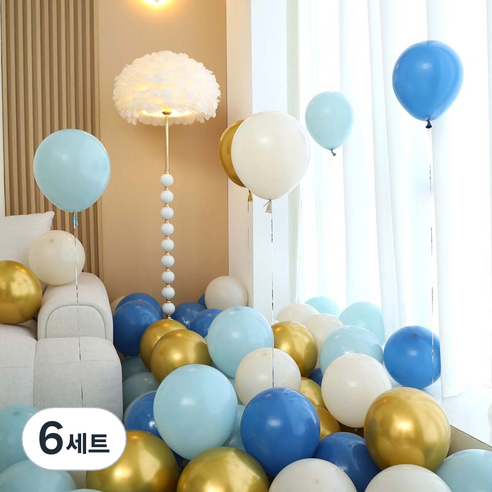 피앤비유니티 풍선 50p 세트 블루, 03 블루앤골드 4색혼합, 6세트