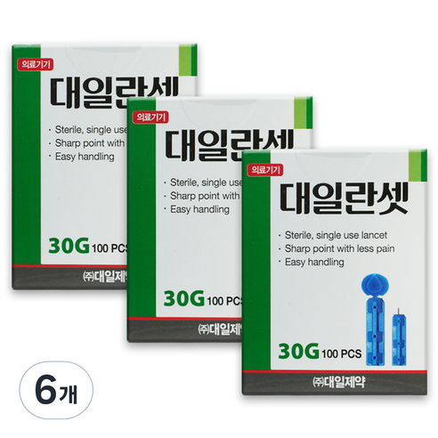 대일제약 란셋 일회용 수동 채혈침 30G, 6개, 100개입