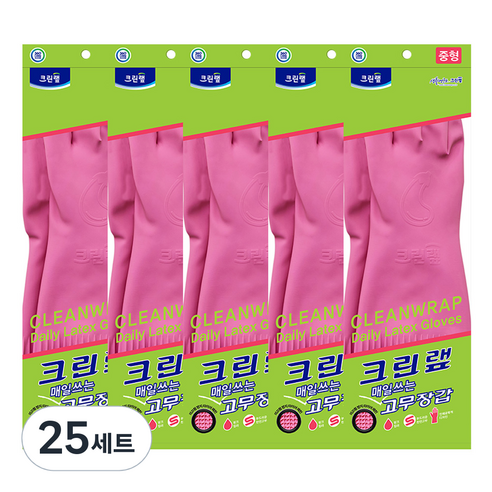 크린랲 매일쓰는 고무장갑 양손 세트, 핑크, 중(M), 25세트