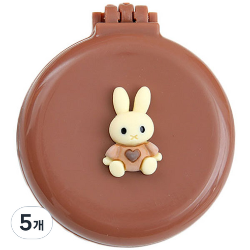 로새 마카롱 곰돌이와 토끼 에어 쿠션 거울 빗, 앉은 토끼 브라운, 5개