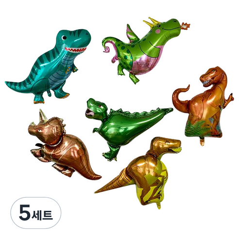 빅 공룡 풍선 6종 세트, 혼합색상, 5세트
