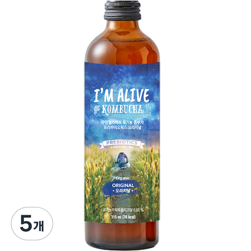 아임얼라이브 콤부차 유리병 오리지날, 315ml, 5개