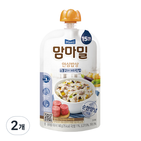 맘마밀 안심밥상 레토르트 이유식 140g, 소불고기 가지진밥, 140g, 2개