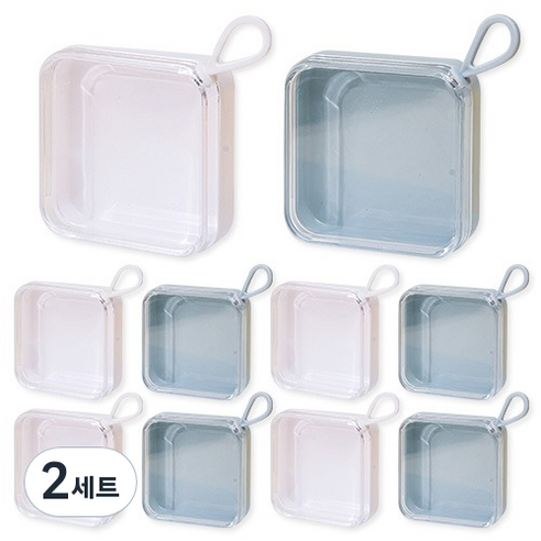 PDS뷰티 사각 납작 팩트 휴대용 퍼프 케이스 2종 x 5p 세트, 2세트, 화이트블루반반