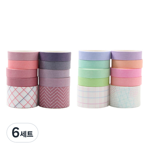 인디케이 스위트 드림 꿈처럼 1cm x 2m + 마카롱 마스킹 테이프 세트 2.5cm x 2m, 혼합색상, 6세트