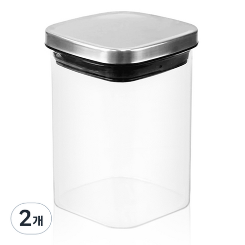 차이나다 스테인리스 사각 밀폐 유리용기 1000ml, 2개, 단품