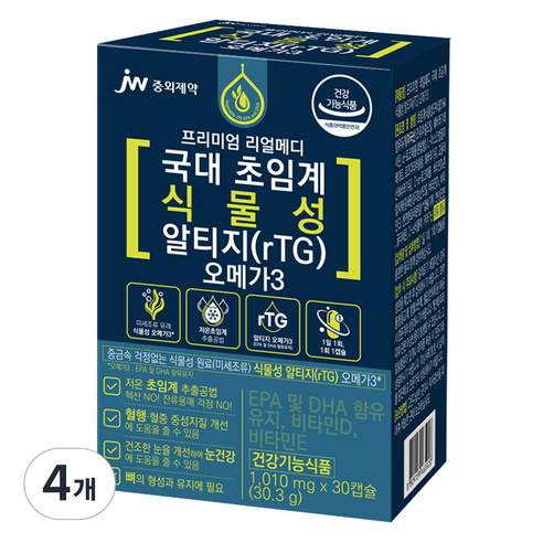 JW중외제약 리얼메디 국대 초임계 식물성 알티지 오메가3, 4개, 30정