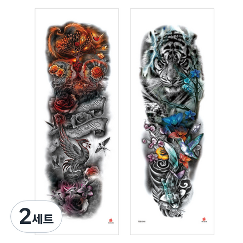 스타리움 인싸 감성 파티 휴가 긴팔 타투 스티커 2종 세트, 2세트, F