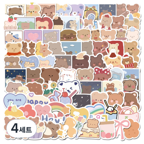 특별한상점 캐리어 노트북 여행 방수 스티커 세트 FE006-100PCS, 스윗 베어, 4세트
