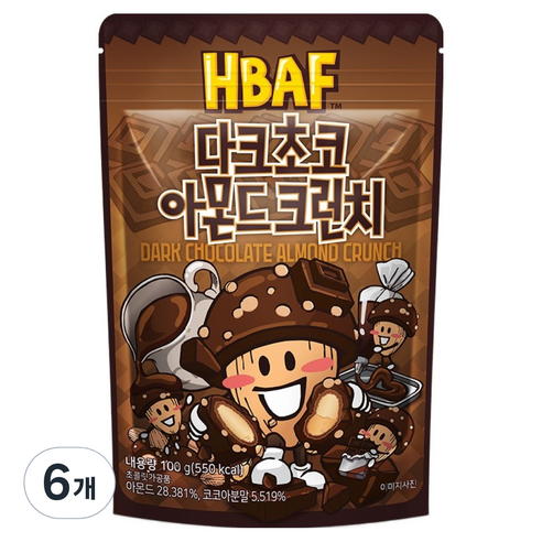 바프 다크초코 아몬드 크런치, 6개, 100g