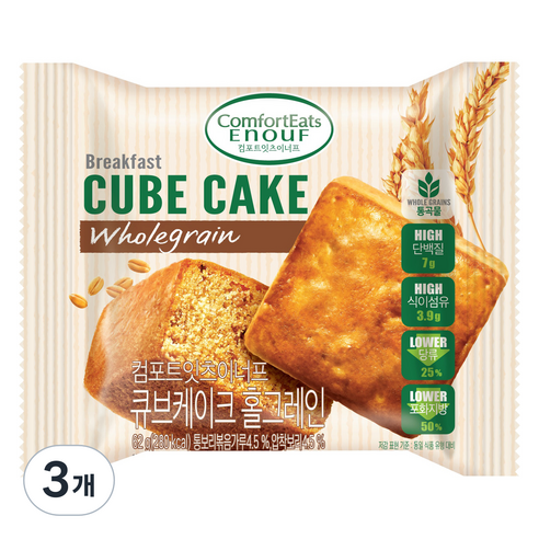 컴포트잇츠이너프 큐브케이크 홀그레인, 3개, 62g