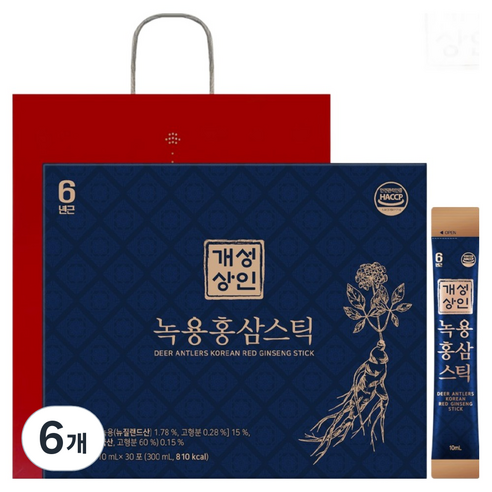 개성상인 녹용 홍삼 스틱 30p + 쇼핑백, 300ml, 6개