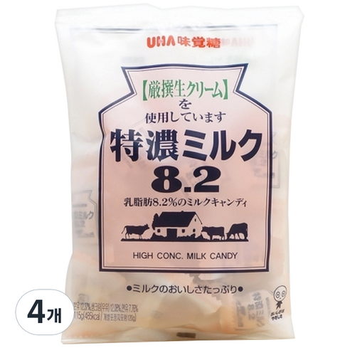 UHA 미카쿠도 토쿠노 밀크 캔디 8.2, 115g, 4개