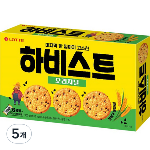 롯데웰푸드 하비스트 오리지널, 300g, 5개