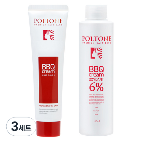 폴톤 BBQ 크림 150ml + 옥시던트 6% 산화제 150ml 세트, 8GN 새치를 위한 밝은 황금색, 3세트
