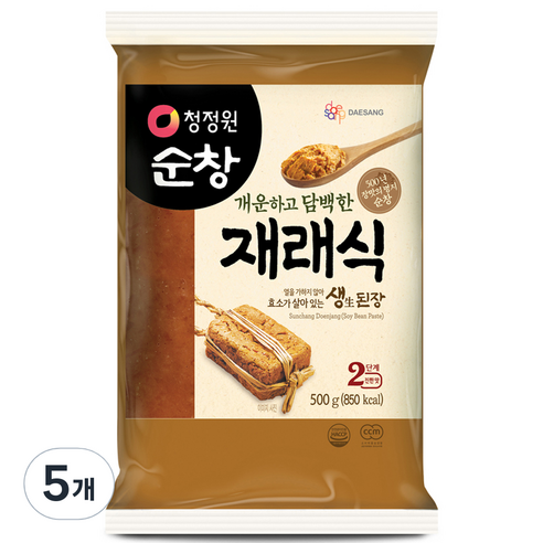 청정원순창 개운하고 담백한 재래식 생된장, 500g, 5개