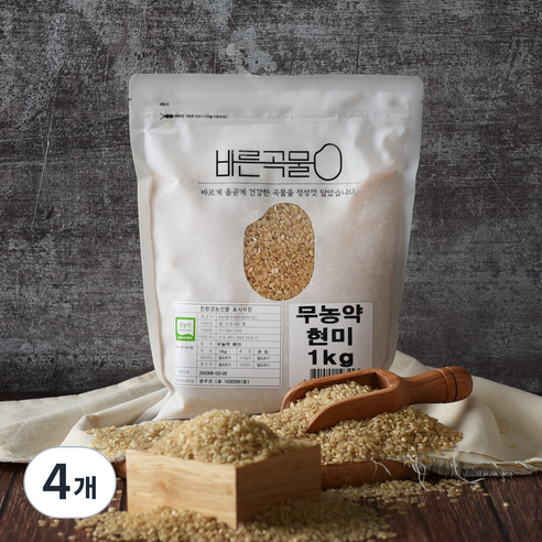 바른곡물 국산 무농약 현미, 1kg, 4개