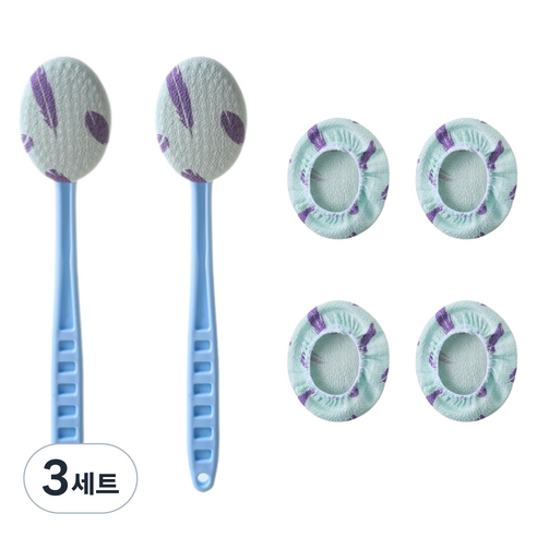 정상아이앤 핸들 목욕 바디브러쉬 셀프 때밀이 봉 2p + 리필 4p 세트, 블루, 3세트