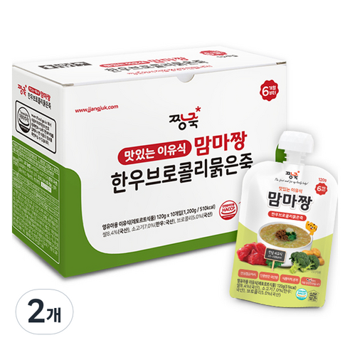 짱죽 맛있는 이유식 맘마짱 스파우트형 한우브로콜리묽은죽 6개월부터 10개입, 혼합맛(한우/브로콜리), 120g, 2개