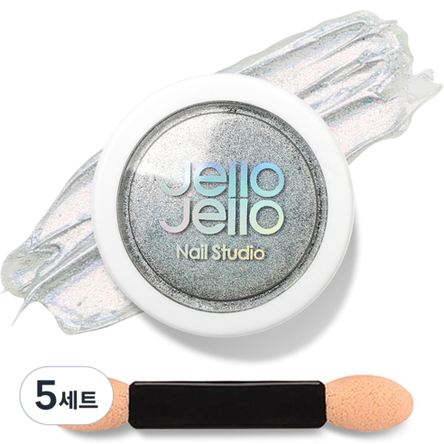 젤로젤로 젤네일 아트 엣지빔 미러 파우더 글리터 + 브러쉬 세트, 5세트, HP01 실버홀로라(글리터)