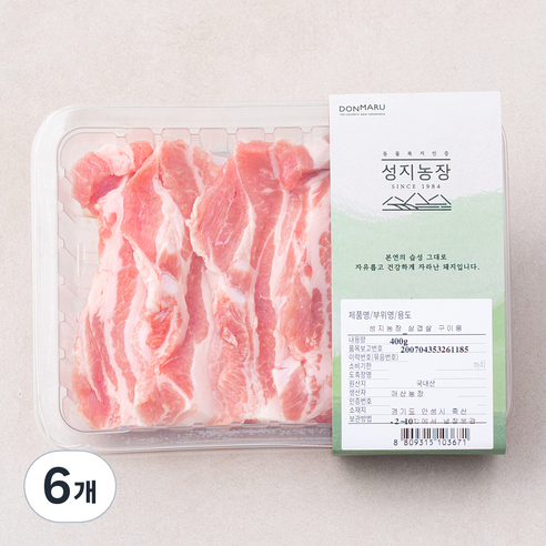 성지농장 한돈 동물복지 삼겹살 구이용 (냉장), 400g, 6개