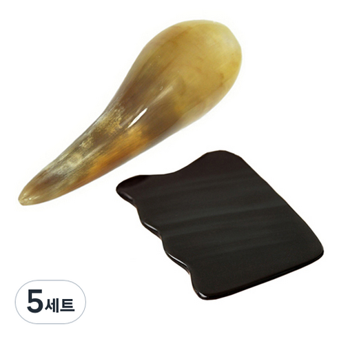 헬스플러스 소뿔형 원뿔 괄사 BJ-001A + 물소뿔 검은빗살모양 괄사BJ-252B, 5세트, 혼합 색상