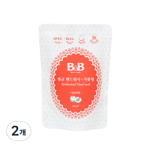 비앤비 항균 핸드워시 리필 200ml, 복숭아향, 2개