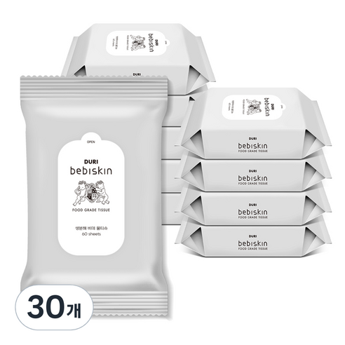 두리 베비스킨 생분해 비데 물티슈 리필형, 63g, 60개입, 30개