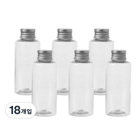 병도매닷컴 AC100 투명 음료용기 알루미늄 실버캡, 100ml, 6개