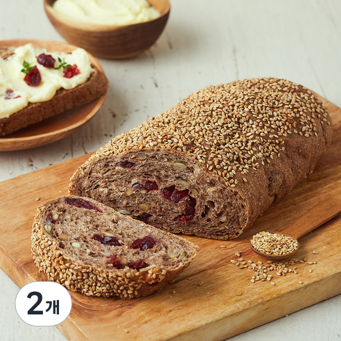 브로드카세 발효종 통밀 잡곡 크렌베리 브레드, 390g, 2개