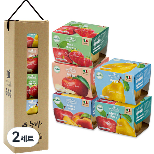 네츄럴누바 유기농 생과일 퓨레 200g x 5종 선물세트, 딸기, 사과, 배, 사과배, 복숭아, 2세트