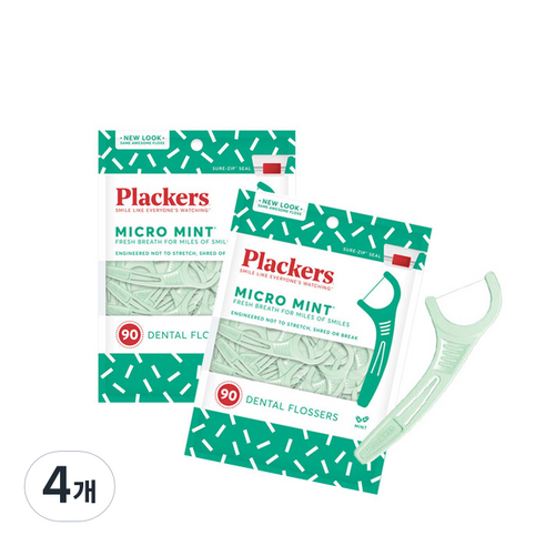 플랙커스 마이크로 민트 치실, 90개입, 4개