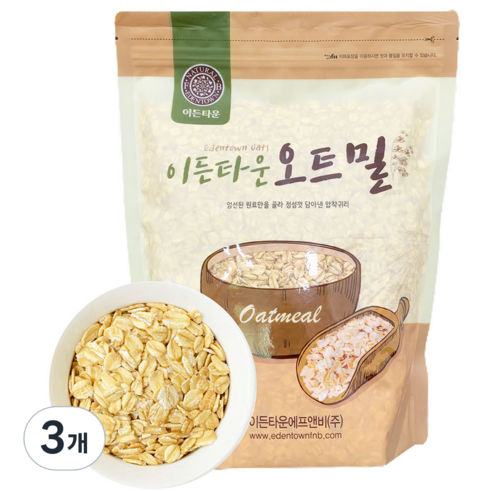 이든타운 오트밀 압착귀리, 1kg, 3개
