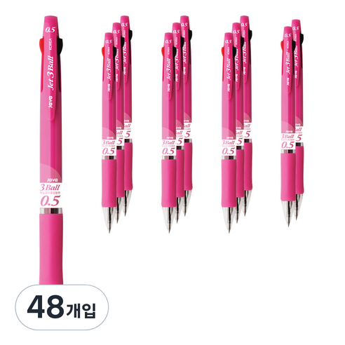자바펜 제트3볼 다색펜 4p 0.5mm, 핑크, 48개