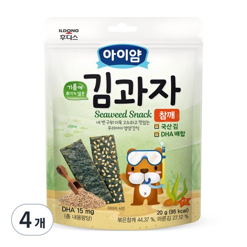 일동후디스 아이얌 김과자, 참깨, 20g, 4개