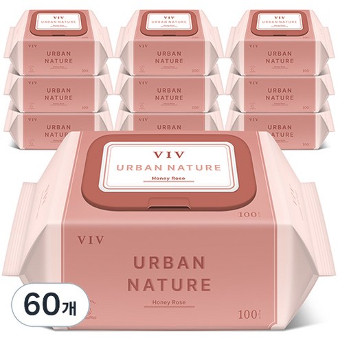 비브어반네이처 허니로즈 아기물티슈 캡형, 50g, 100개입, 60개
