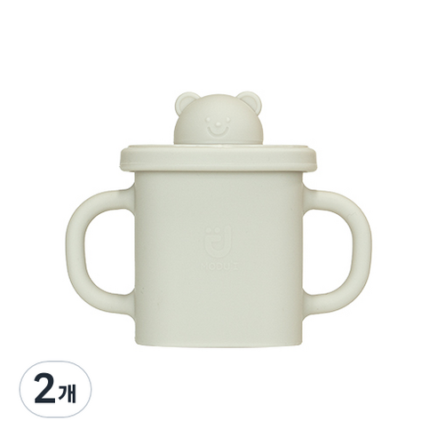 모두아이 실리콘 곰돌이 사각 스파우트컵 350ml, 크림, 2개