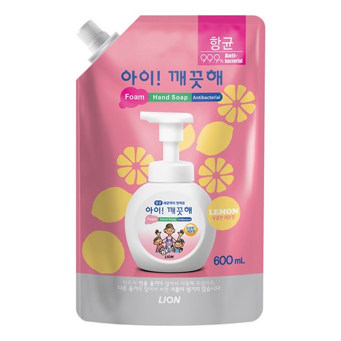 아이깨끗해 거품형 핸드솝 레몬 리필, 600ml, 1개