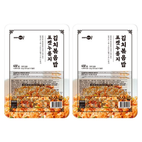 심플잇 김치볶음밥 포켓누룽지, 432g, 2개